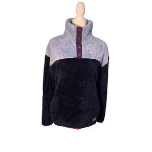 Eddie Bauer navy color block fleece with 1/4 red snap neck - M